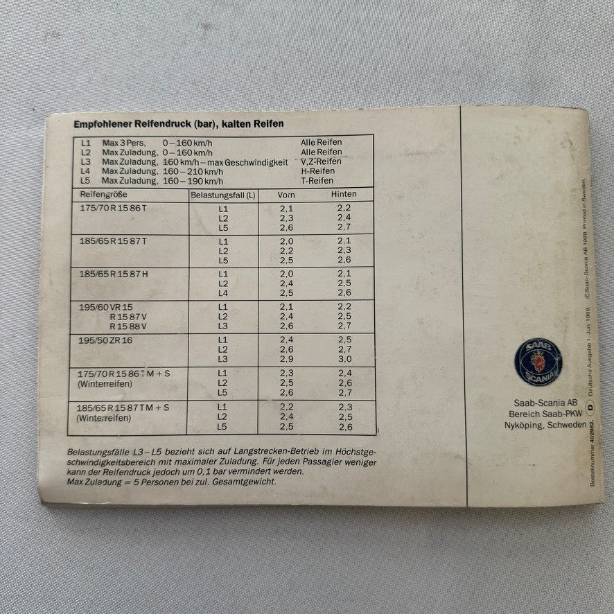 1990 Saab 900 Owners Manual Instruction Guide Book Saab SPG Turbo GERMAN