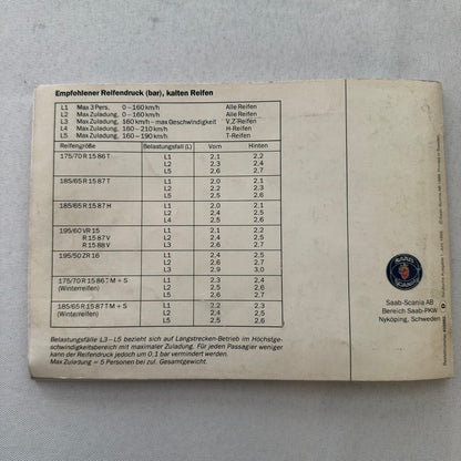 1990 Saab 900 Owners Manual Instruction Guide Book Saab SPG Turbo GERMAN