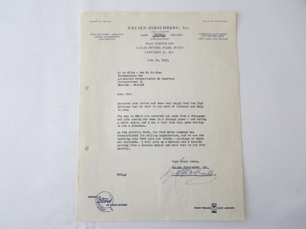 1946 - 1949 Nelsen - Hirschberg Ford Car & Truck Dealer Letter Letterhead Lot 4x