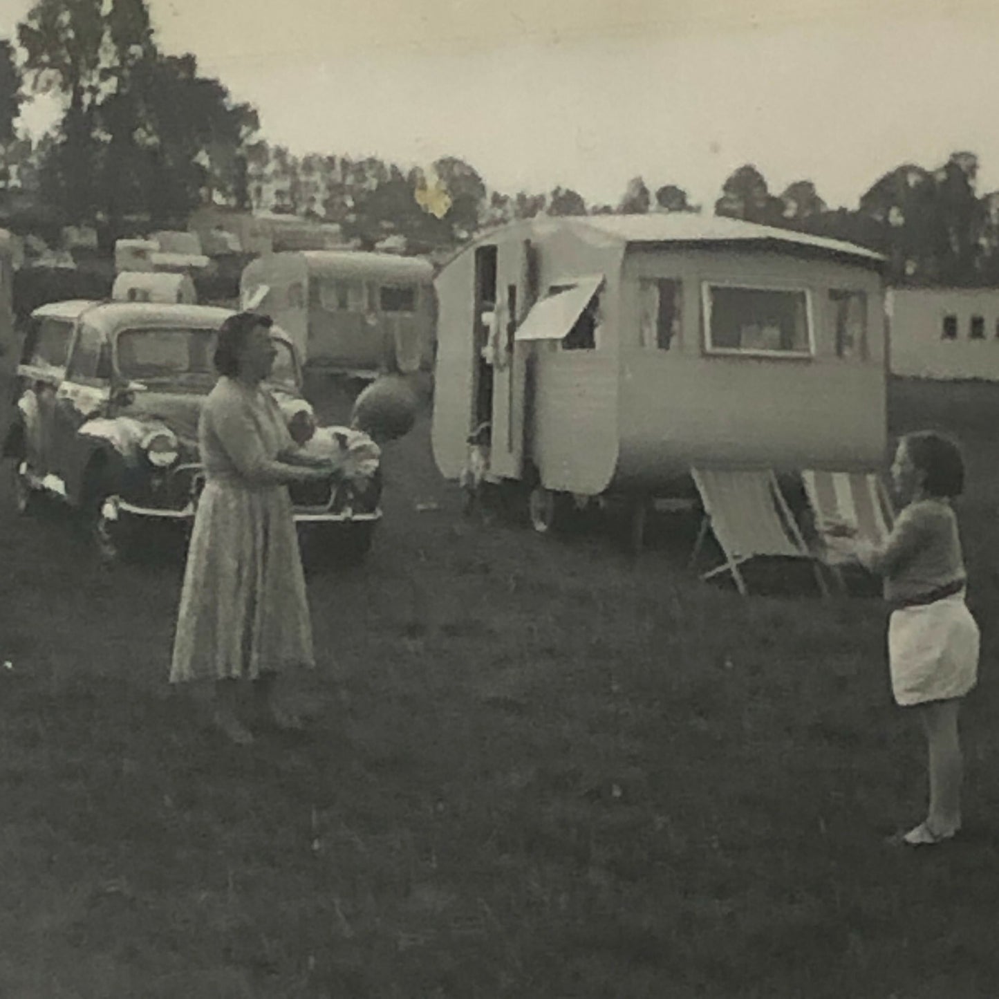 Vintage Photograph Lot of 3 - People in Camper Caravan Trailer Park 
