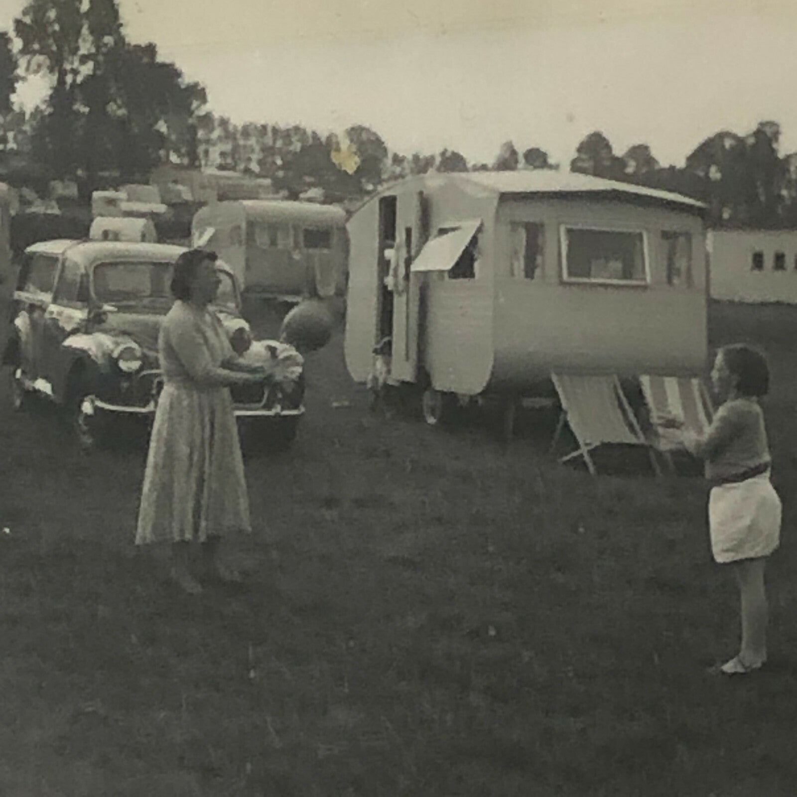 Vintage Photograph Lot of 3 - People in Camper Caravan Trailer Park 