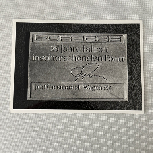 Porsche 25 Anniversary Plaque Badge Photo Photograph Print Factory Werkfoto