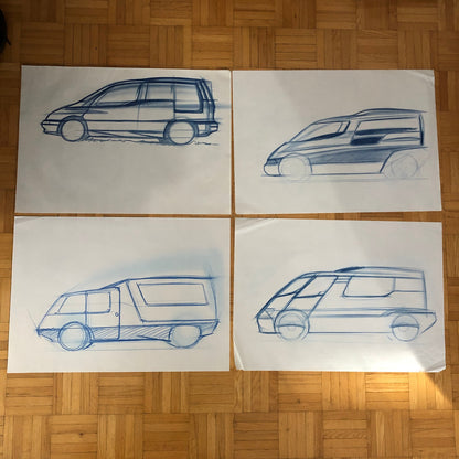 Car Styling Concept Illustration Art Drawing Sketch Vintage Lot 14x NOTTRODT Van