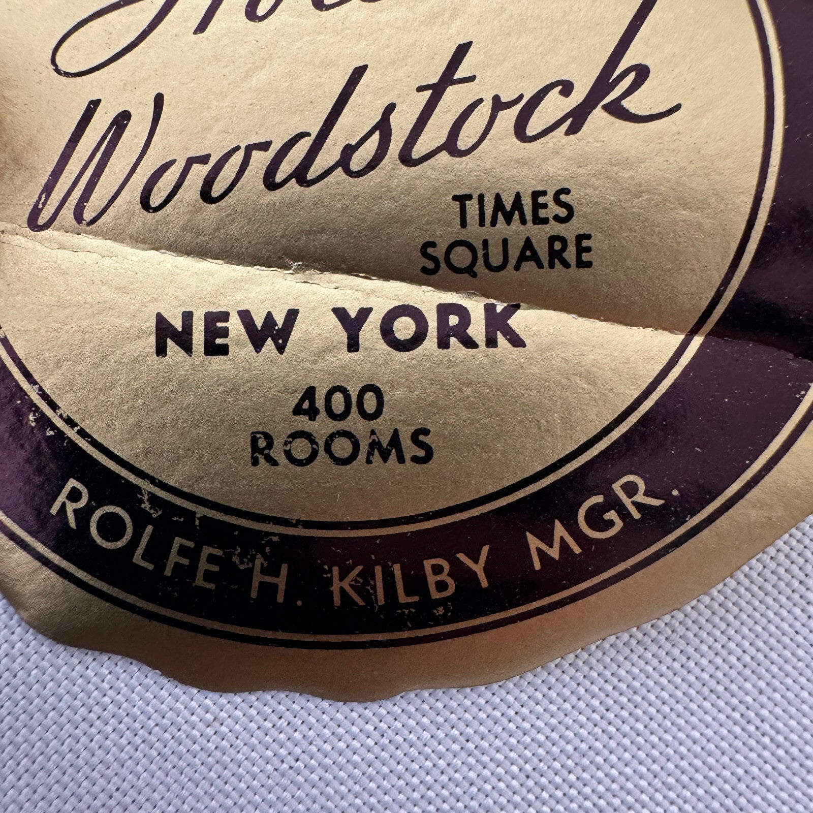 Vintage Hotel Travel Luggage Label Hotel Woodstock Times Square New York NY