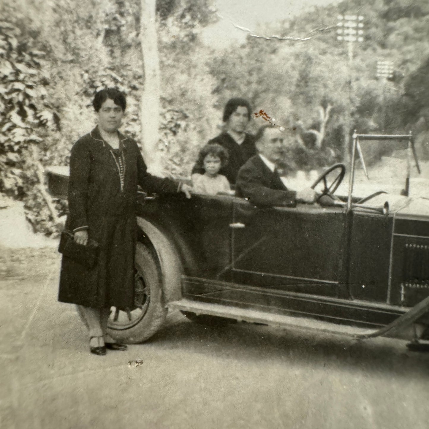 Vintage Photograph Photo Print Family with Early Car Automobile European