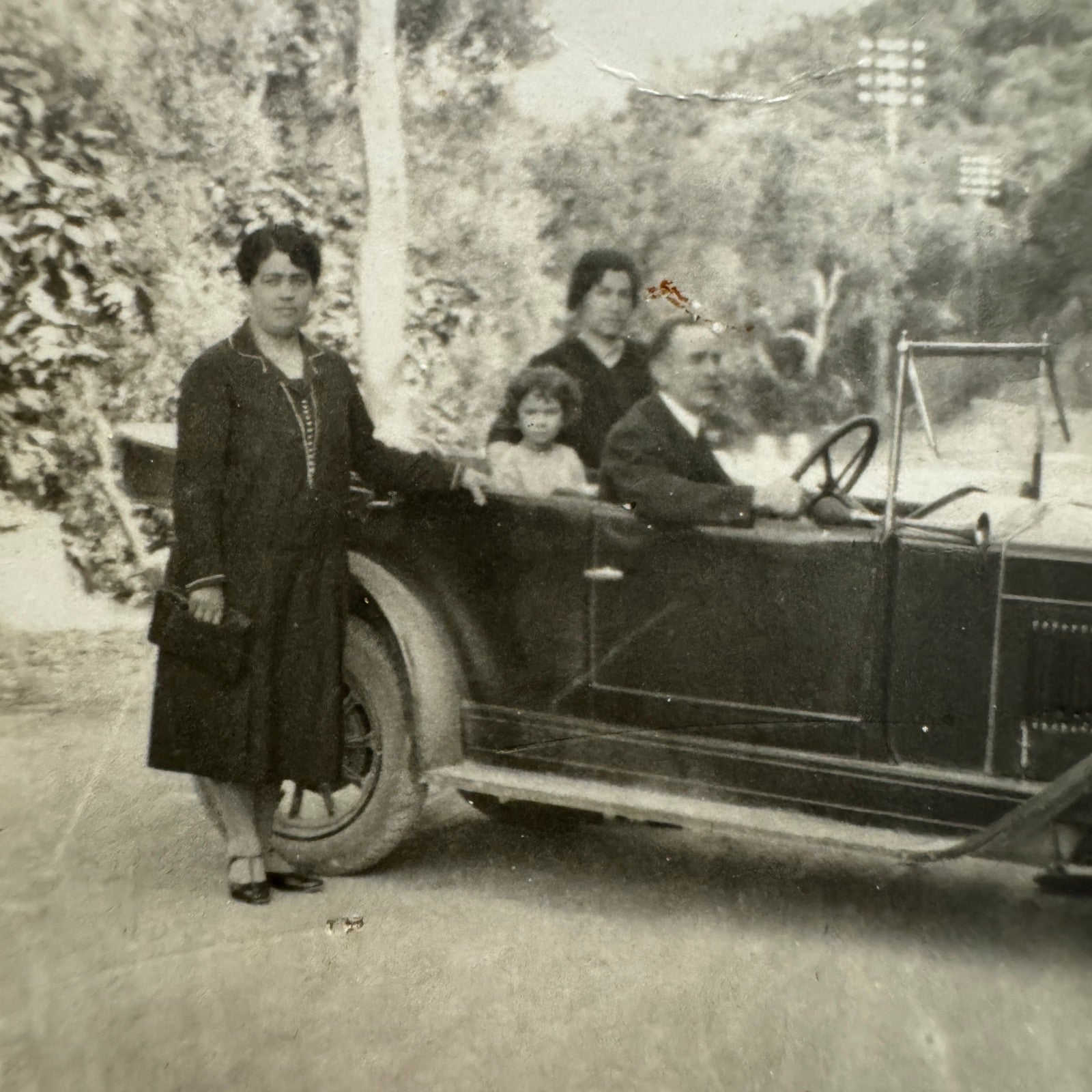 Vintage Photograph Photo Print Family with Early Car Automobile European