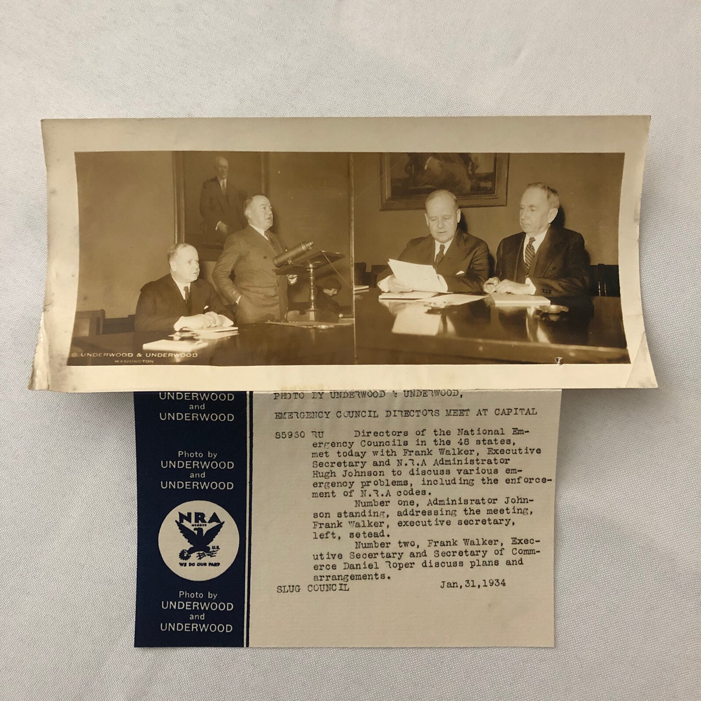 Press Photograph Photo NRA Emergency Council Directors 1934 Underwood Photo