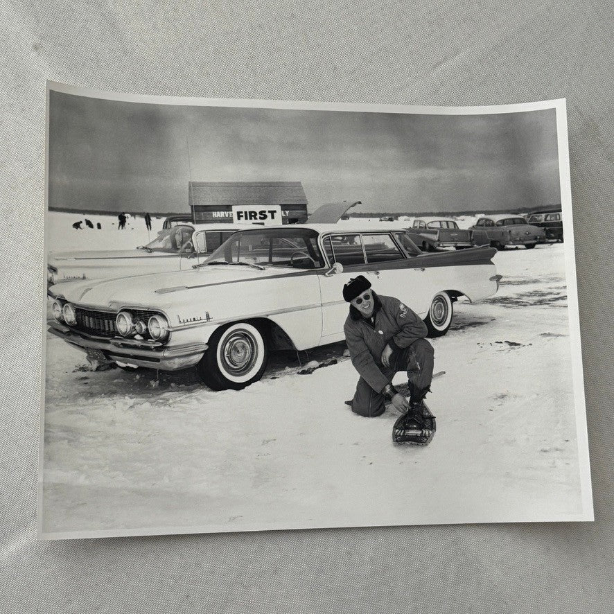 Vintage Oldsmobile Car in Snow Photo NEGATIVE with Print Automobile Photograph