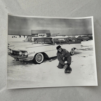 Vintage Oldsmobile Car in Snow Photo NEGATIVE with Print Automobile Photograph
