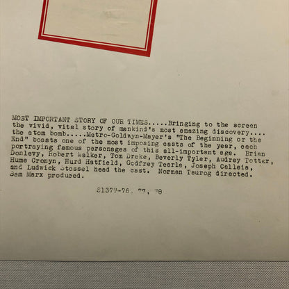 Vintage Movie Film Photo Photograph The Beginning or The End Hume Cronyn +