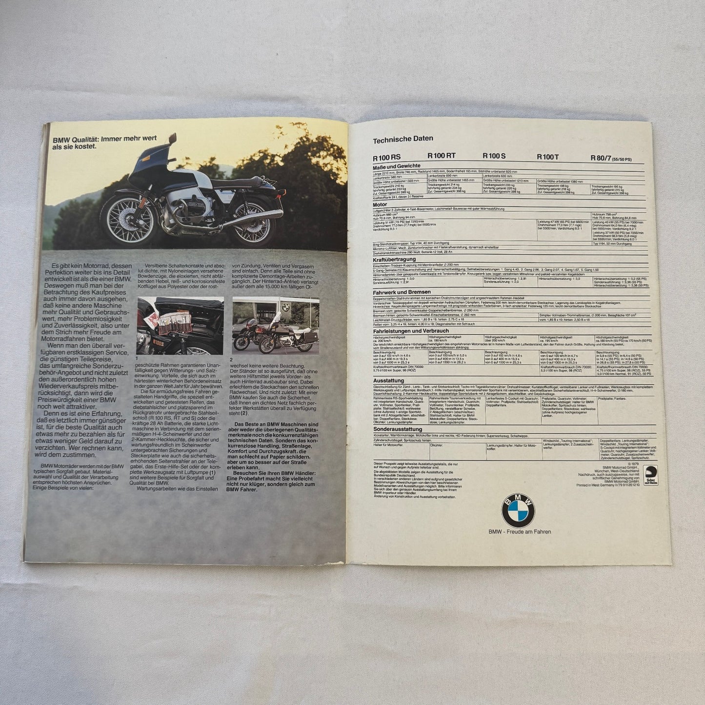 Vintage BMW Motorcycle Bike Brochure R100RS R100RT R100S R100T R80/7 GERMAN