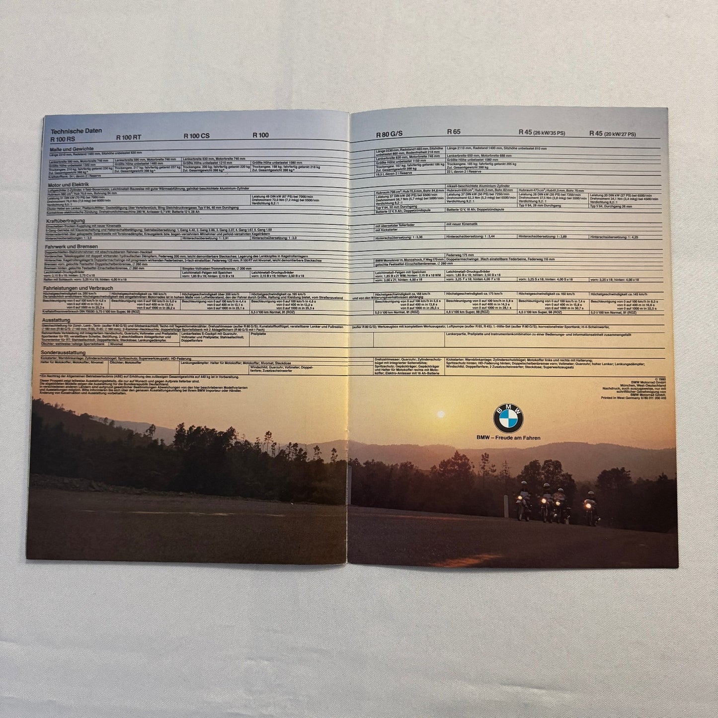 1981 BMW Motorcycle Sales Brochure Catalog R100 CS RT R80 R65 R45 GERMAN