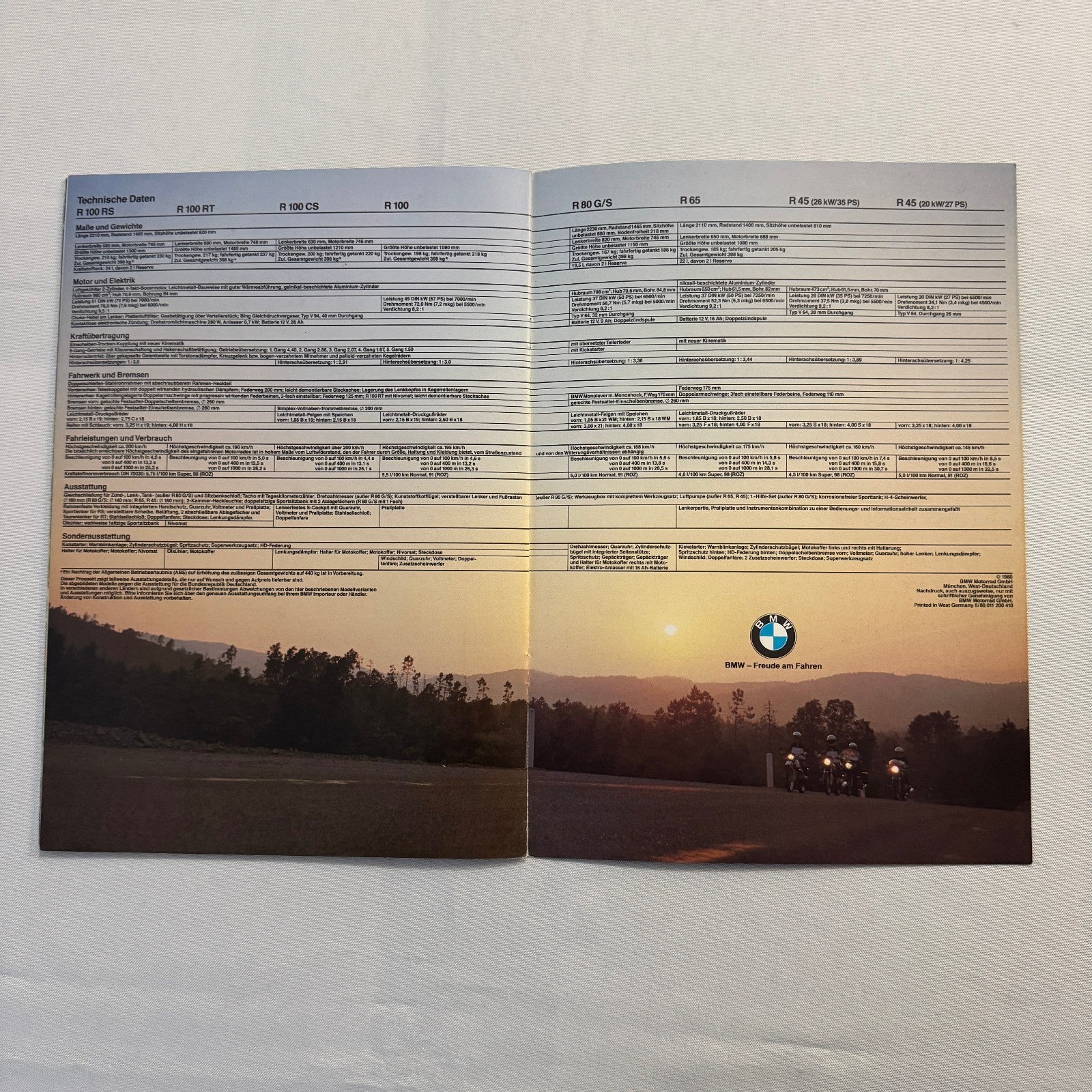 1981 BMW Motorcycle Sales Brochure Catalog R100 CS RT R80 R65 R45 GERMAN
