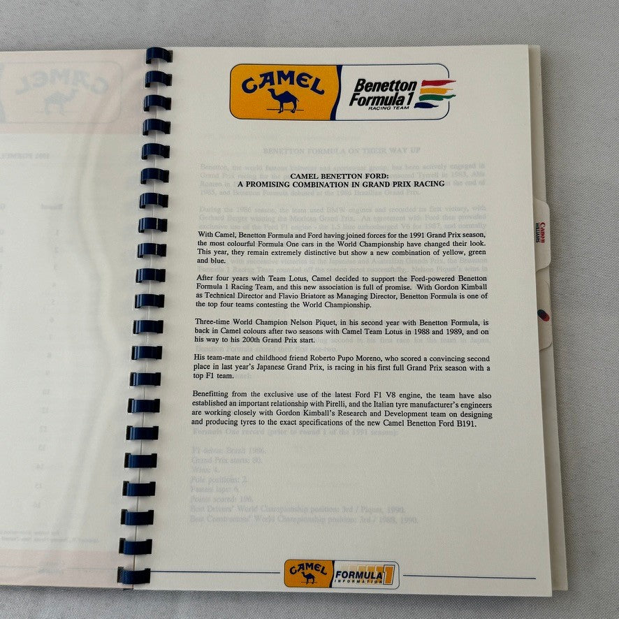 Camel Formula One Racing Press Kit Brochure Nelson Piquet Nigel Mansell 1991