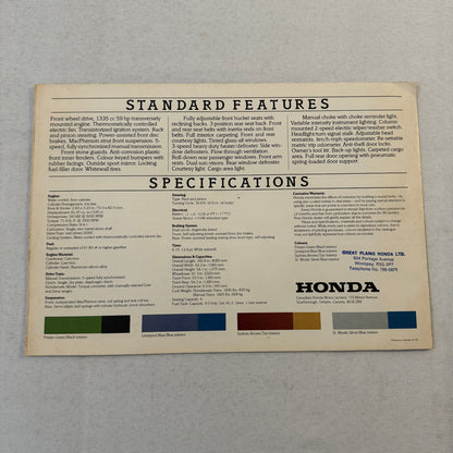 Honda Civic Station Wagon Car Sales Brochure Catalog Canadian 1979 1980