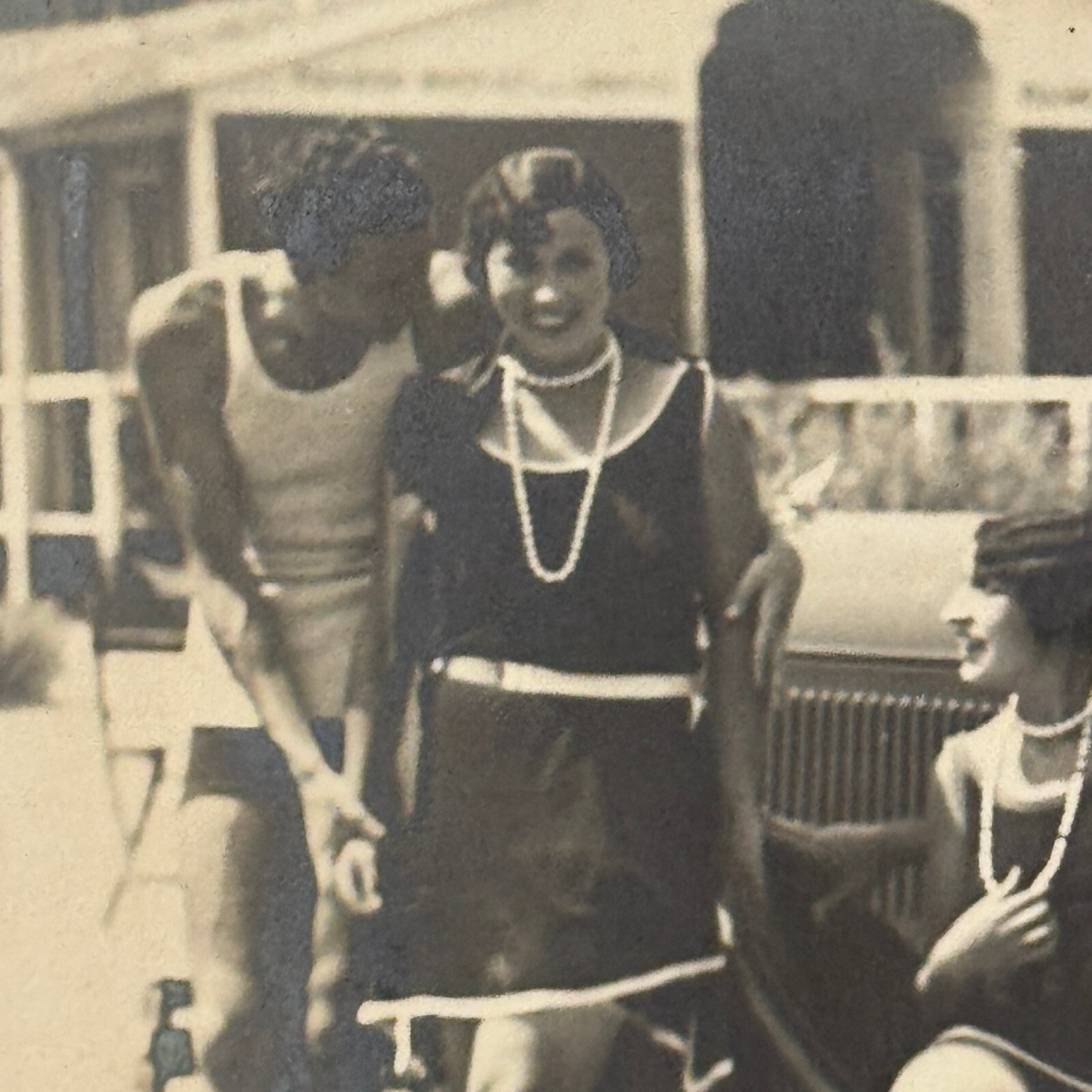 Antique Photo Photograph People on Beach with Early Automobile Car