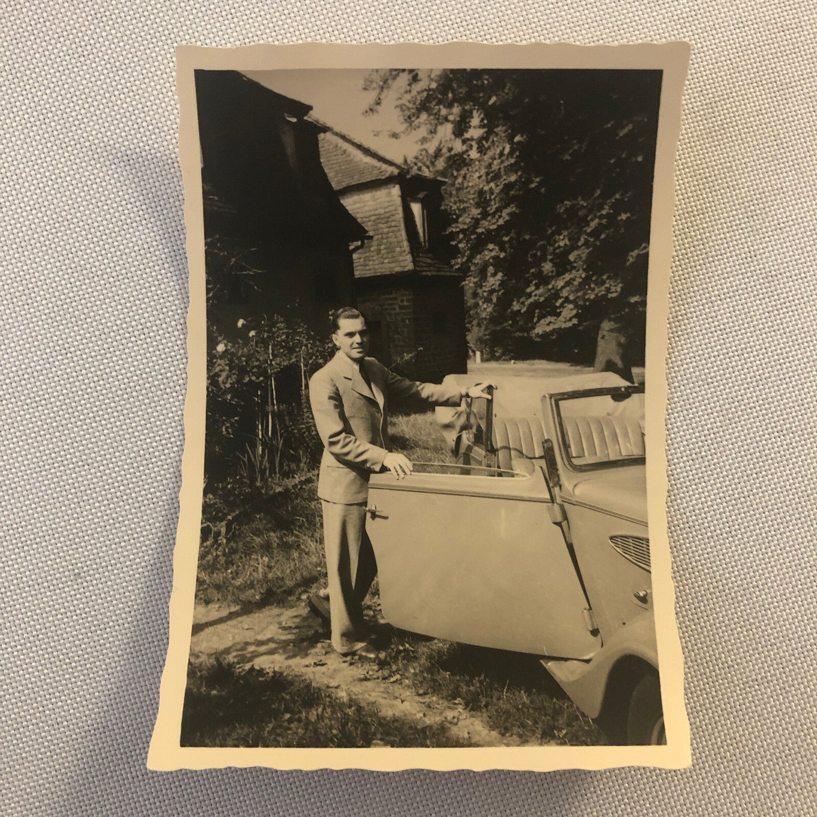 Vintage Photo Photograph Lot of 2 Man with Adler Car ? Germany AL22SM1