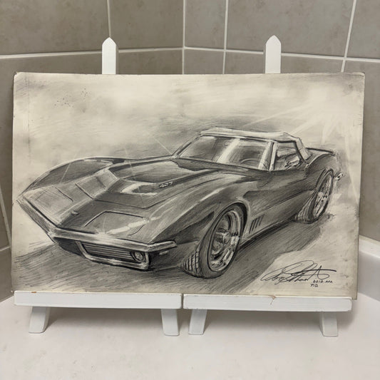 Chevrolet Corvette Vintage Car Illustration Drawing Sketch Original Art Signed