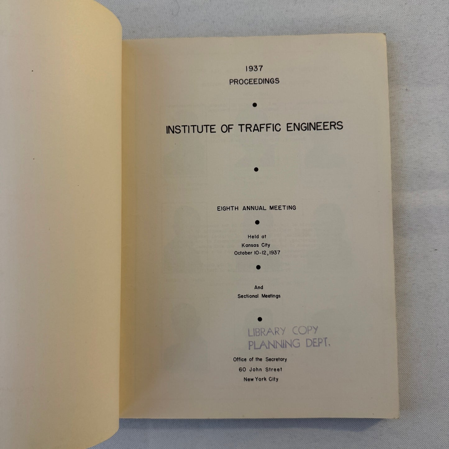 Institute of Traffic Engineers 1937 Urban Planning Book Document Road Building