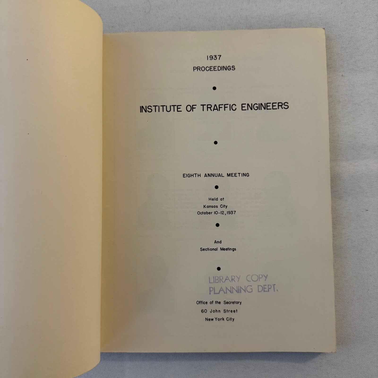 Institute of Traffic Engineers 1937 Urban Planning Book Document Road Building
