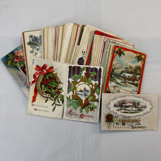 Antique Christmas & New Years Postcard Collection Lot Birds Flowers Xmas 100+