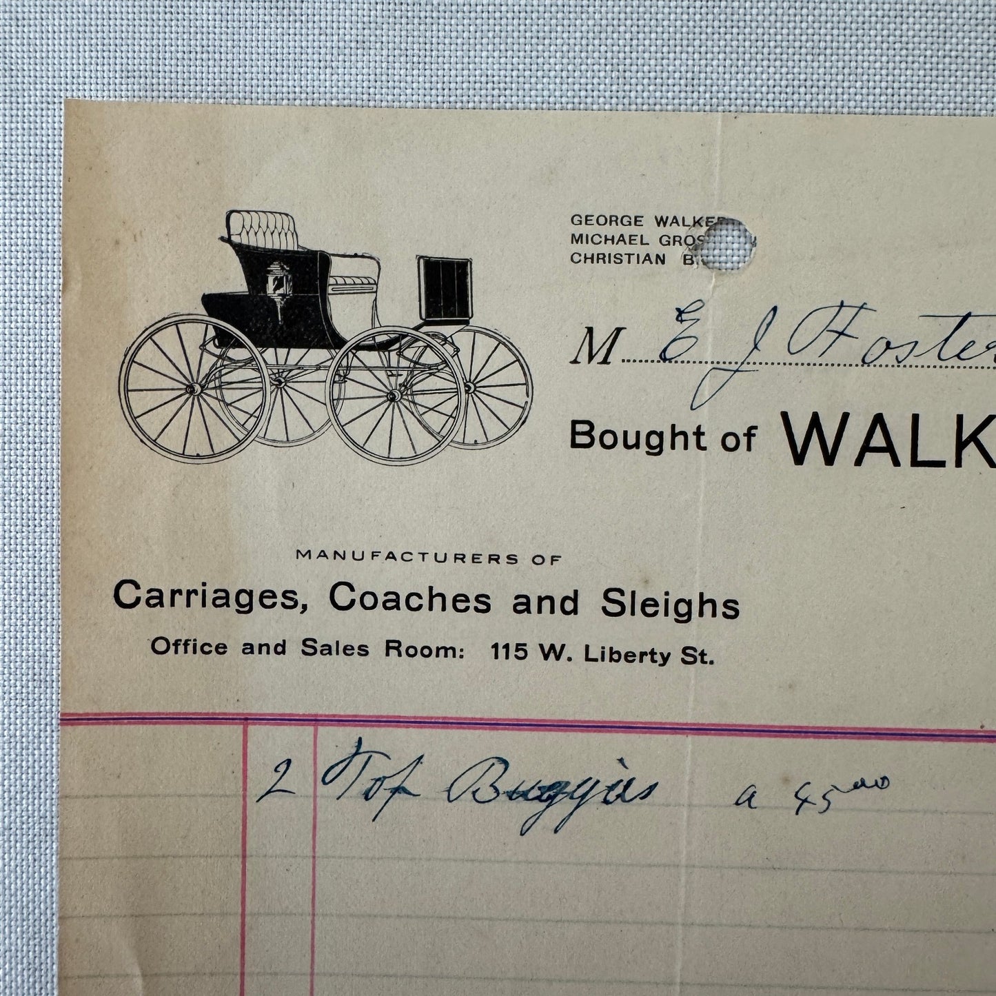 Walker and Company Receipt Letterhead Document 1908 Carriage Sleigh Ann Arbor MI