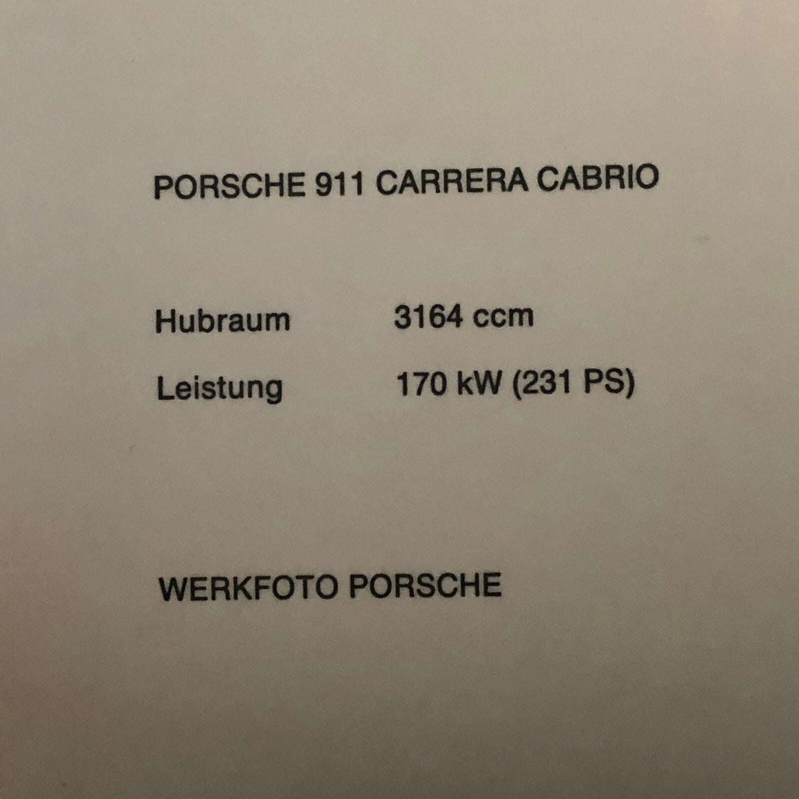 Vintage Porsche 911 Carrera Cabriolet Convertible Factory Werkfoto Press Photo