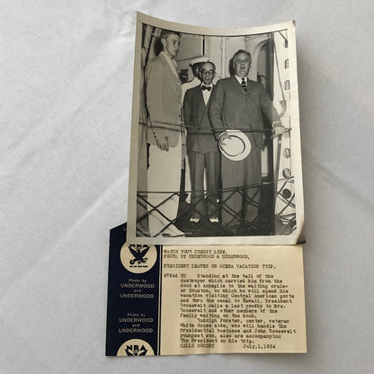 Press Photo Photograph President Franklin Roosevelt Trip Destroyer Ship 1934