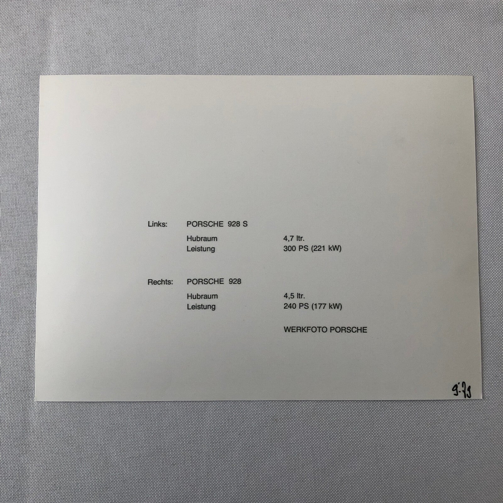 Vintage Porsche 928 and 928 Factory Press Photo Photograph Print Werkfoto