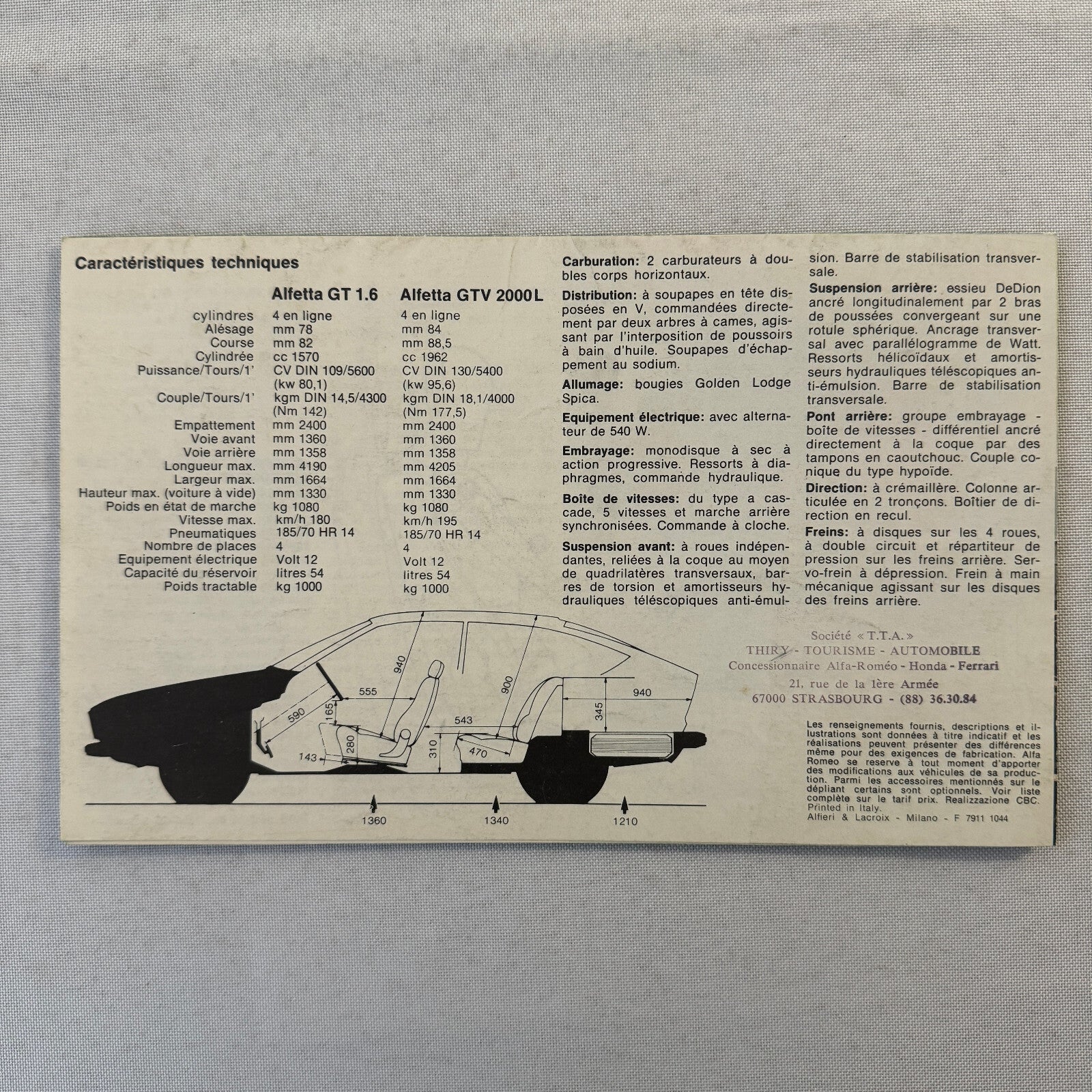 Alfa Romeo Alfetta GT 1.6 and Alfetta GTV 2000L Car Brochure Catalog FRENCH