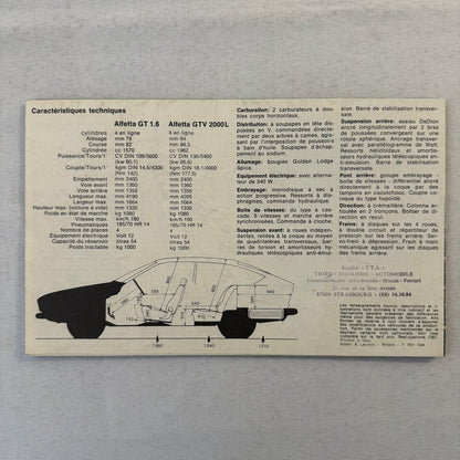 Alfa Romeo Alfetta GT 1.6 and Alfetta GTV 2000L Car Brochure Catalog FRENCH