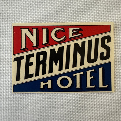 Vintage Hotel Travel Luggage Label Nice France Terminus Hotel