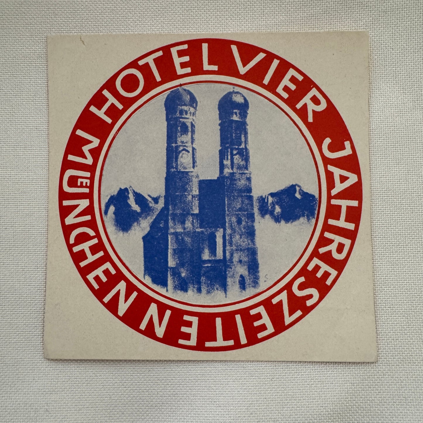 Vintage Travel Luggage Label Hotel Vier Jahreszeiten Muenchen Germany German