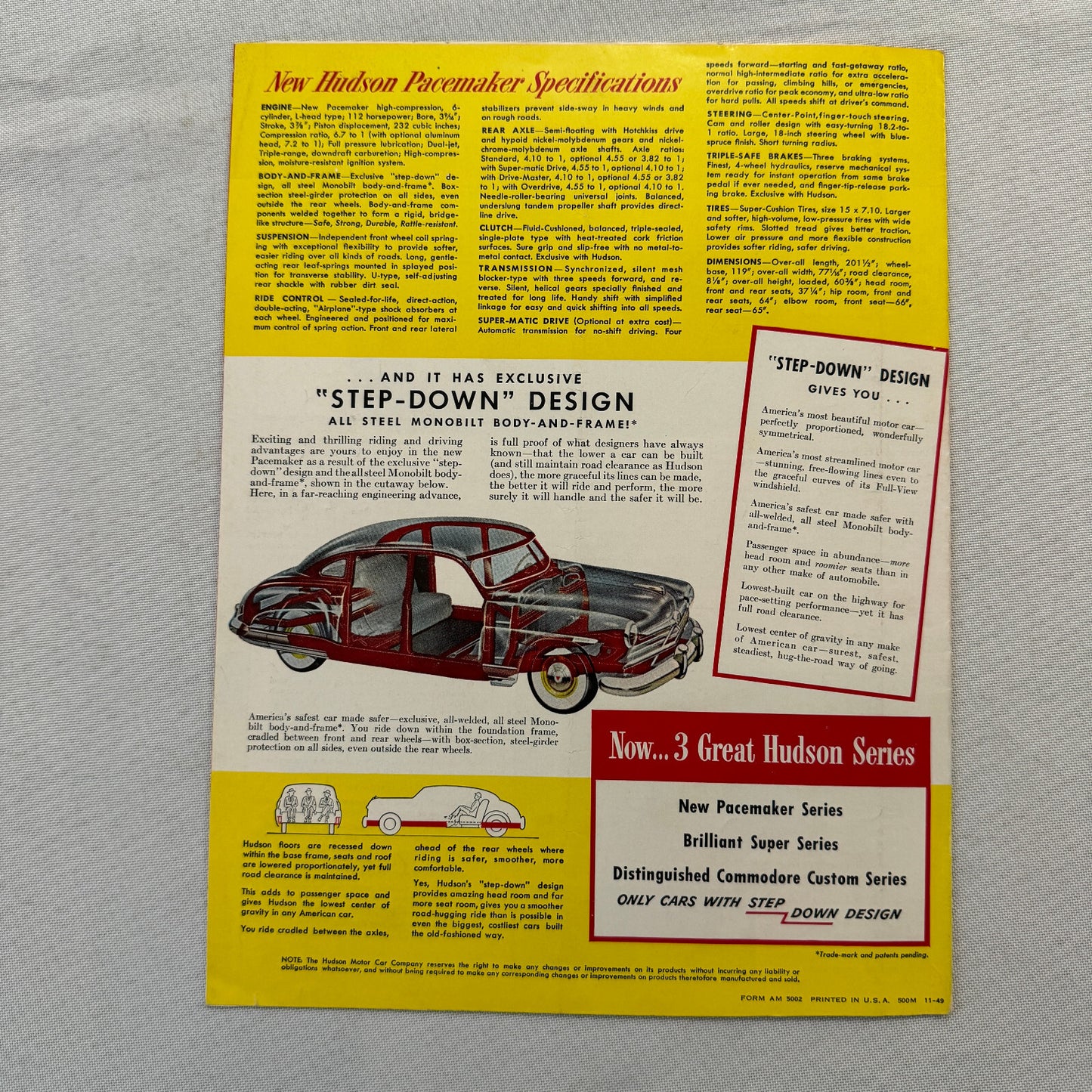 Hudson Pacemaker Car Sales Brochure Catalog Advertising Convertible Coupe Sedan