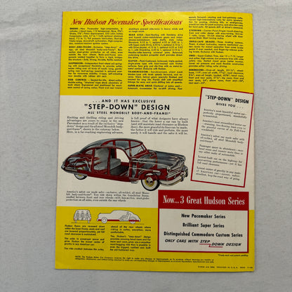 Hudson Pacemaker Car Sales Brochure Catalog Advertising Convertible Coupe Sedan