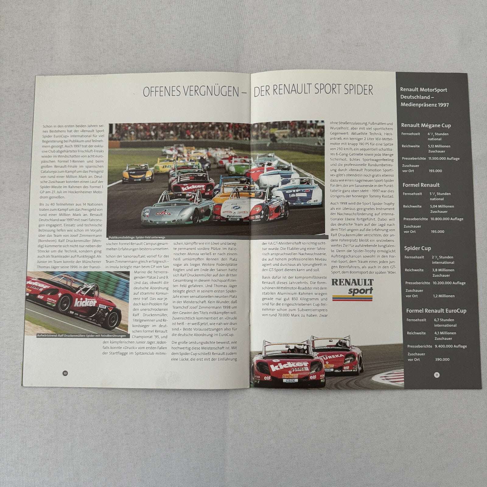 Renault Sport Racing Brochure GERMAN TEXT Renault Megane Cup Sport Spider +