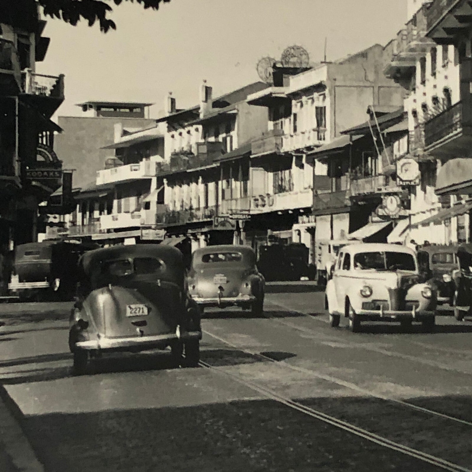 Vintage Street Scene Snapshot Photo Photograph Cars Automobile Club Building