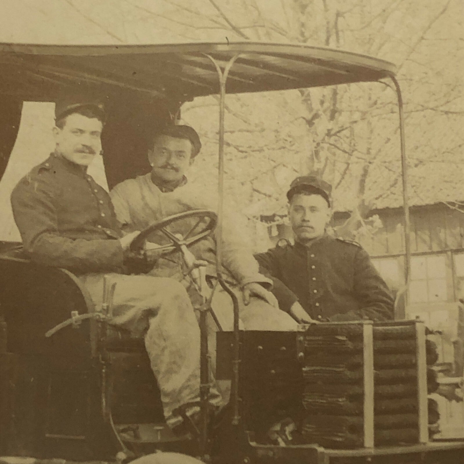 Antique Photo Photograph Print Men in Early Automobile Car Vehicle Italian ?