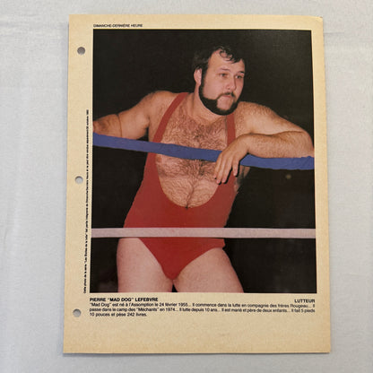 Vintage Wrestling Print Insert Pierre Mad Dog Lefebvre Quebec French 1983