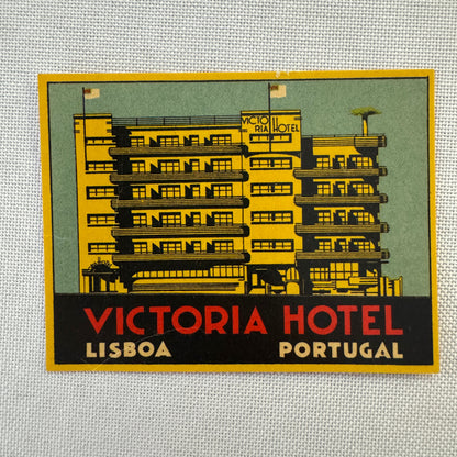 Vintage Hotel Travel Label Victoria Hotel Lisboa Portugal