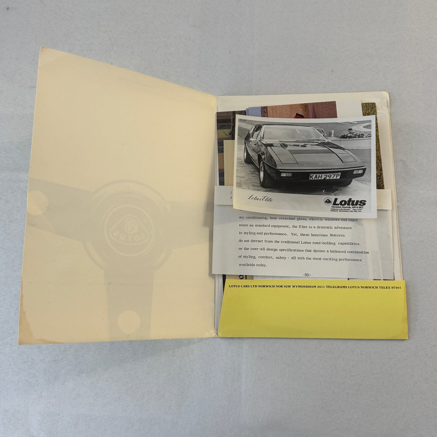 1976 Lotus Car Press Kit Brochure Photo Photograph Lotus Elite Lotus Esprit +