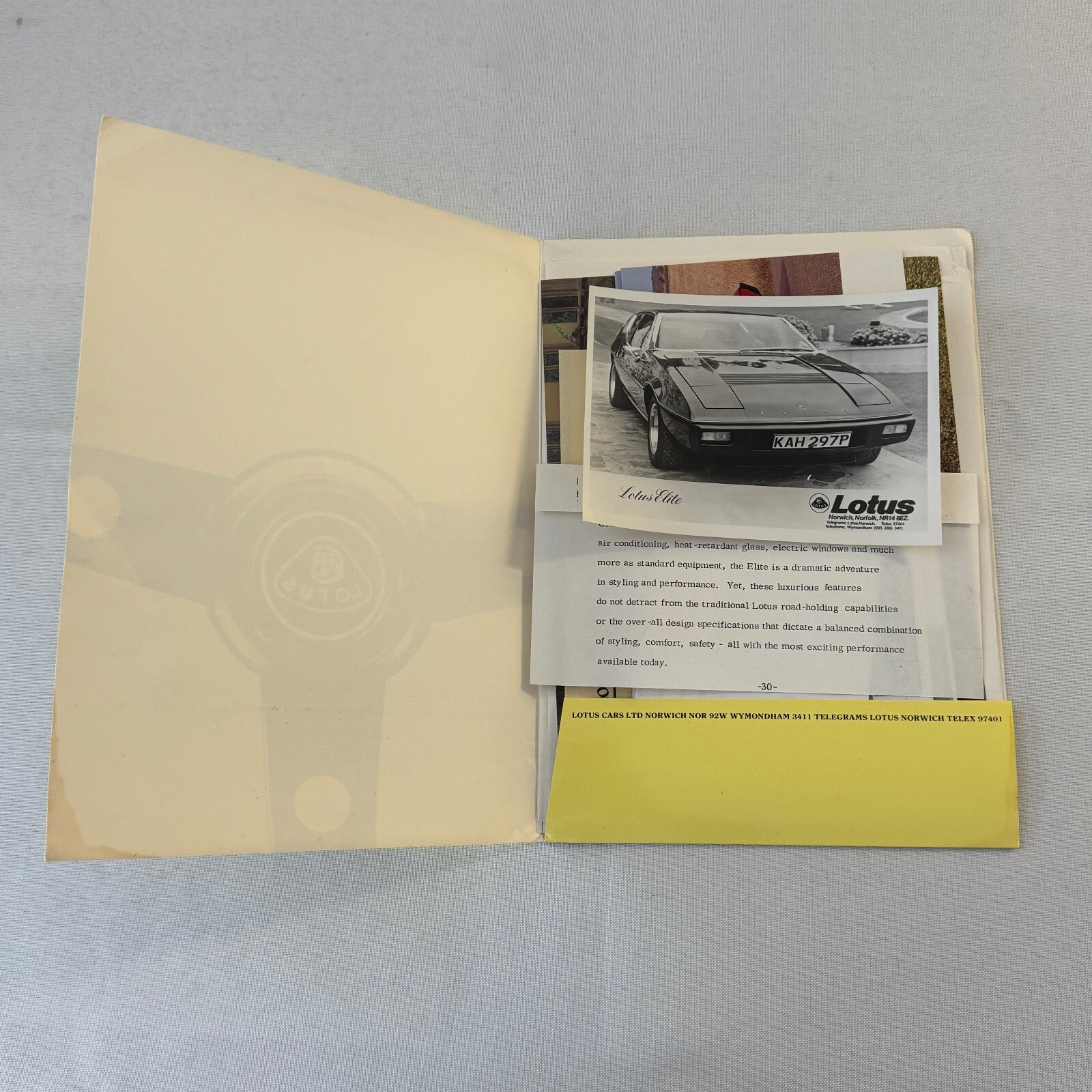 1976 Lotus Car Press Kit Brochure Photo Photograph Lotus Elite Lotus Esprit +