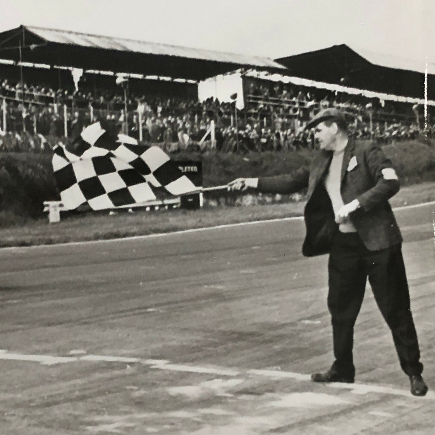 Vintage Racing Car Driver Photo Photograph Print - Car Crossing the Finish 