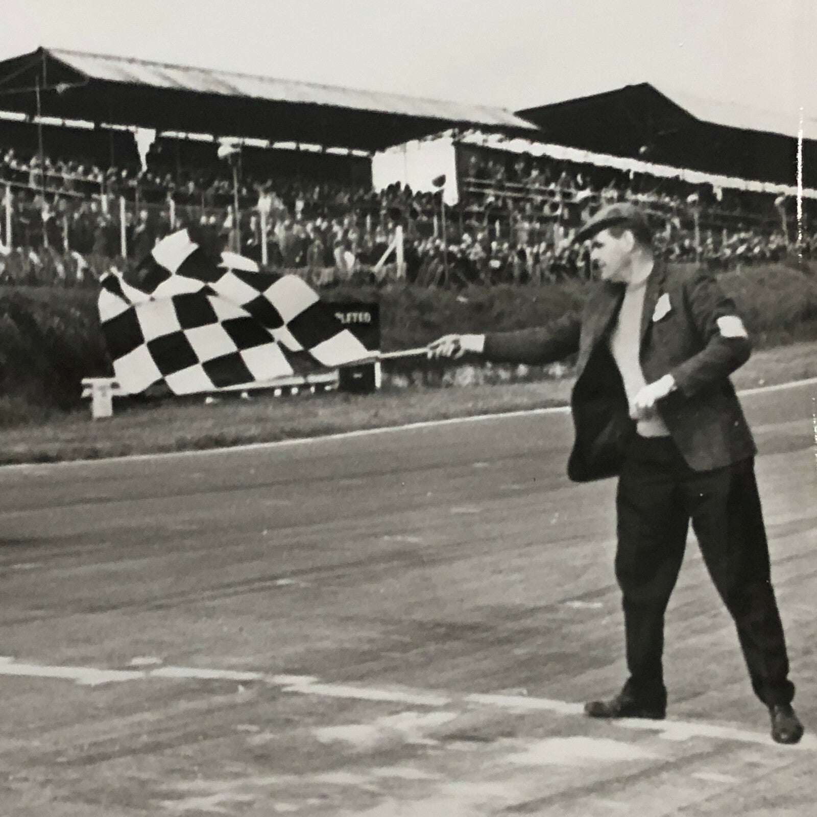 Vintage Racing Car Driver Photo Photograph Print - Car Crossing the Finish 