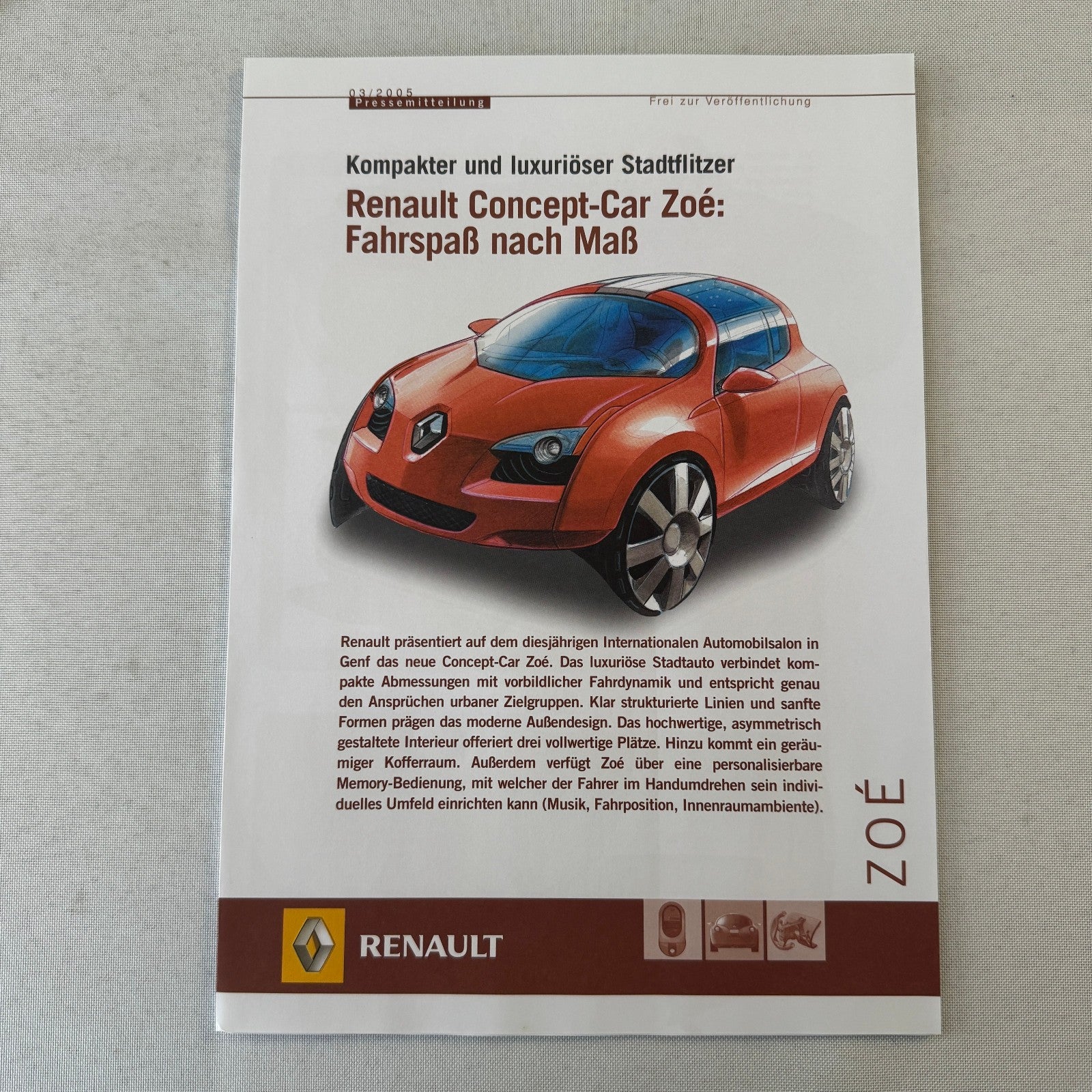 2005 Renault ZOE Concept Car Prototype Press Kit Brochure Photo CD GERMAN
