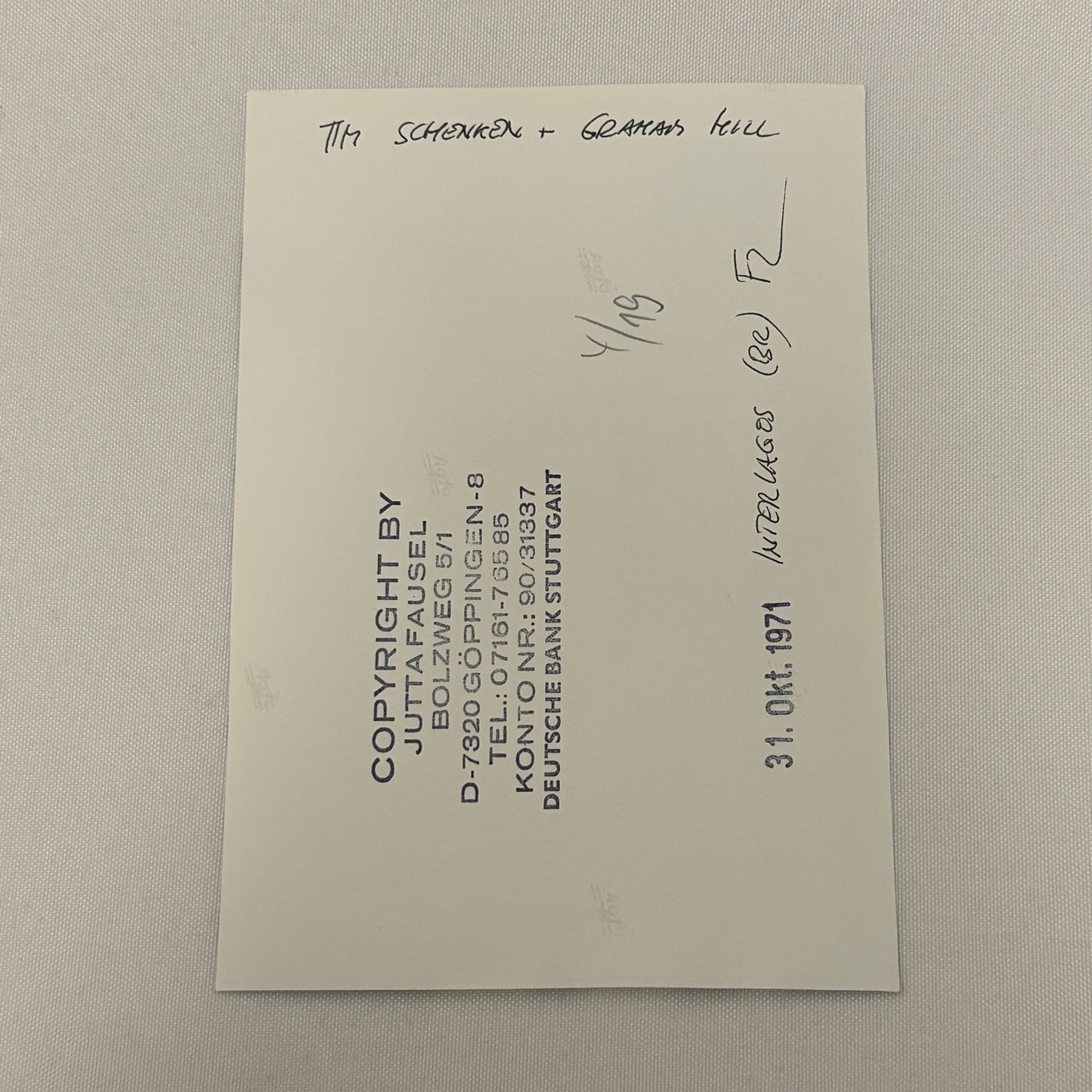 Vintage Racing Photo 1971 Interlagos F2 Race Graham Hill Tim Schenken Motorsport