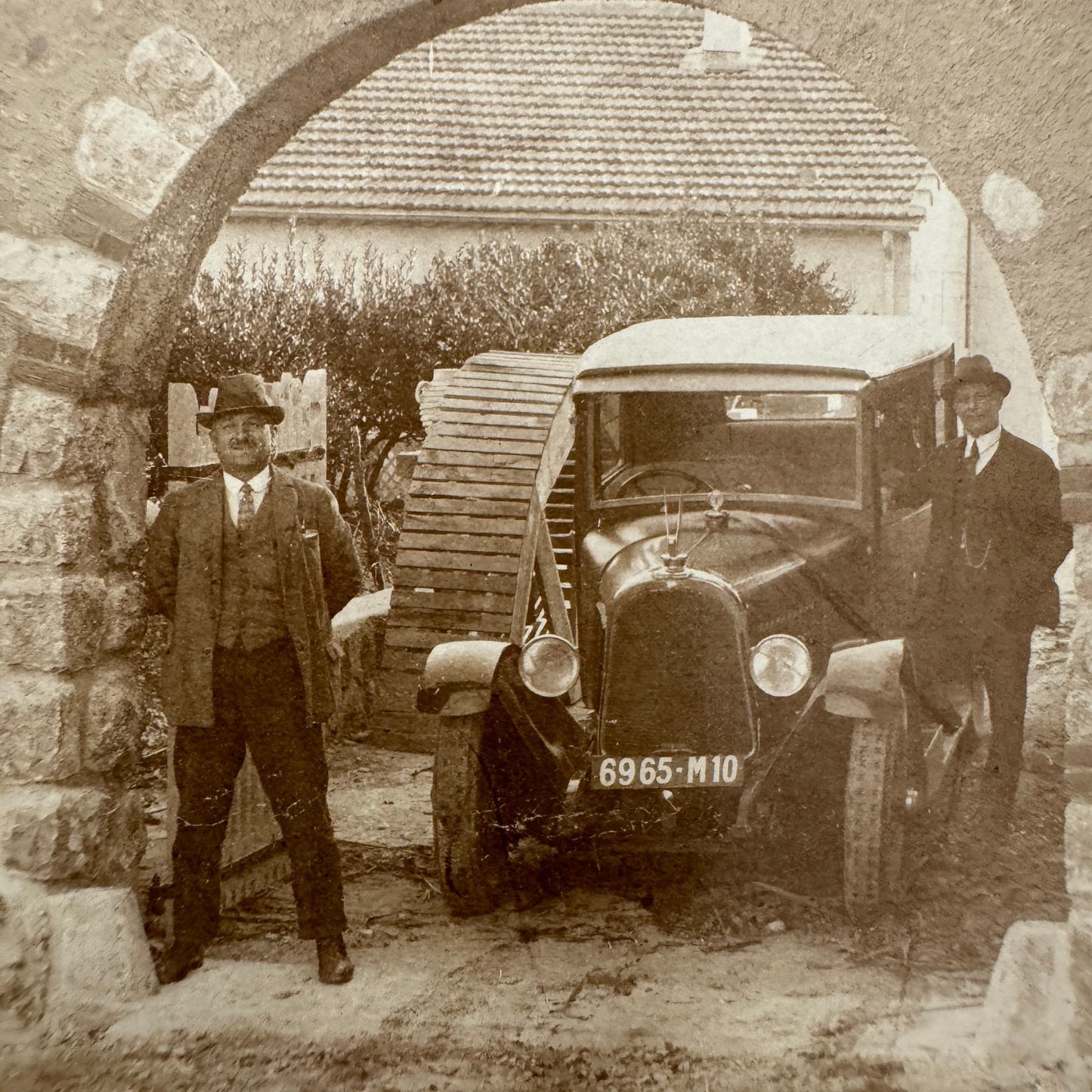 Vintage Photograph Men with Early Automobile Building AMAZING Image