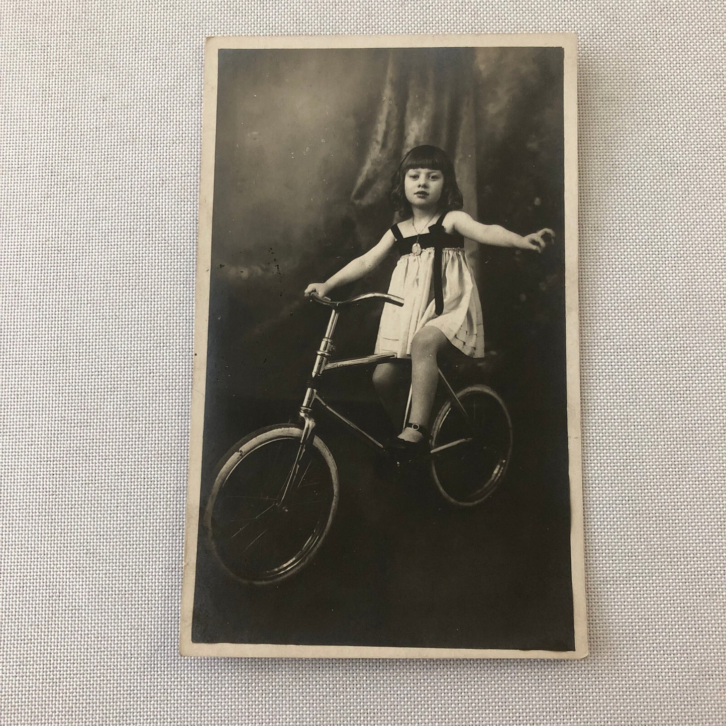 Circus Performer Girl Child on Bicycle Real Photo Postcard Post Card RPPC