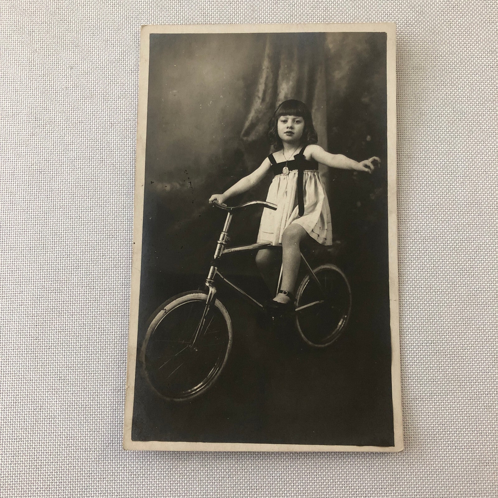 Circus Performer Girl Child on Bicycle Real Photo Postcard Post Card RPPC