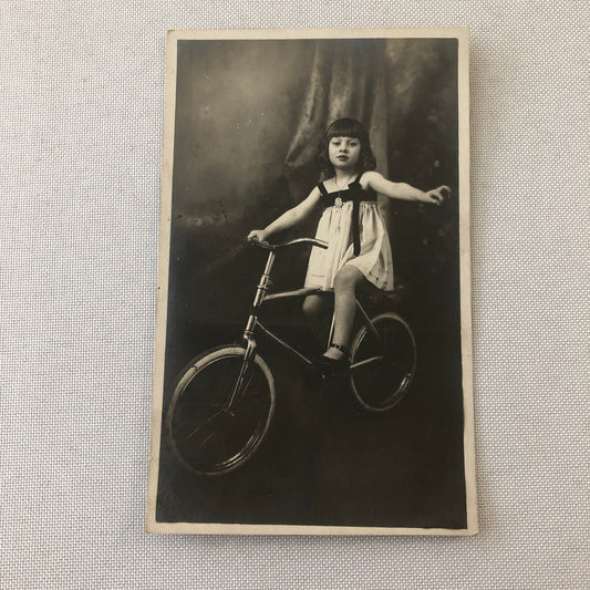Circus Performer Girl Child on Bicycle Real Photo Postcard Post Card RPPC